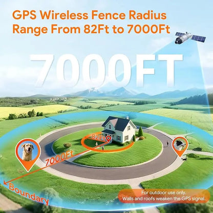 Meowant GPS Track Wireless Dog Fence System - Training Collar, Remote, Free App, 82-7000Ft Range, 3 Training Modes, Waterproof LCD Collar for Dogs over 10Lbs (Outdoor Use)